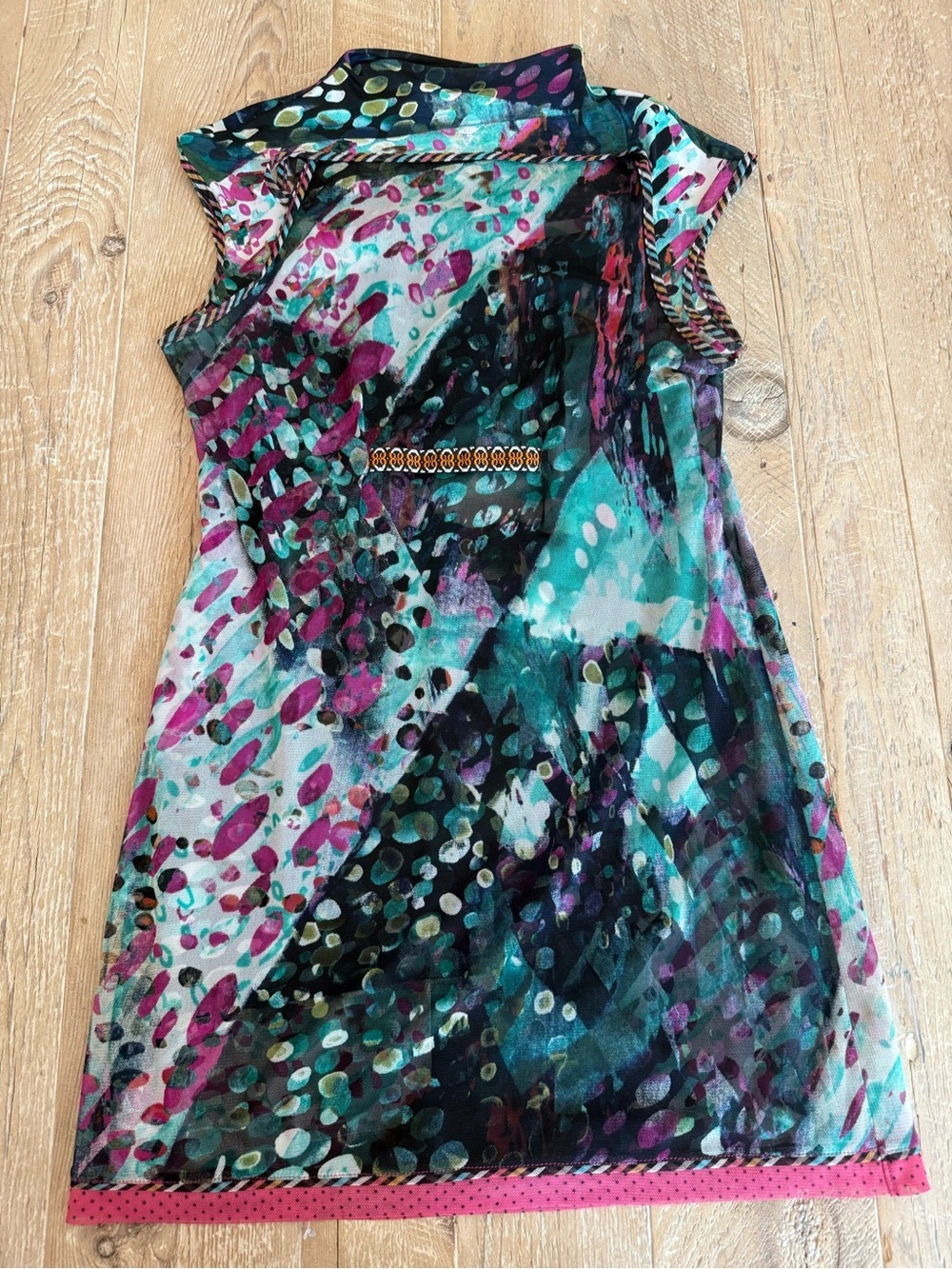 ANAC by Kimi Printed Cap Sleeve Dress in Teal and Pink M - Picture 2 of 8